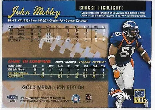 1999 Fleer Ultra Gold Medallion #228G John Mobley NM Near Mint - Football Card Single