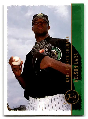 Baseball card of Nelson Lara from 1999 Just #196 with original gloss and Simply Sandoval label