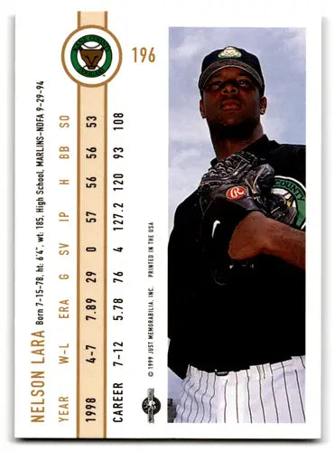 Baseball card of Nelson Lara with original gloss from 1999 Just series
