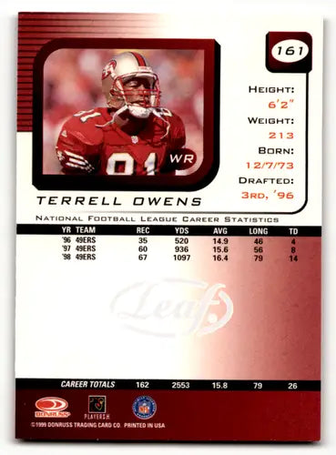 Original gloss Terrell Owens football card from Leaf Rookies 1999 Leaf Rookies and Stars