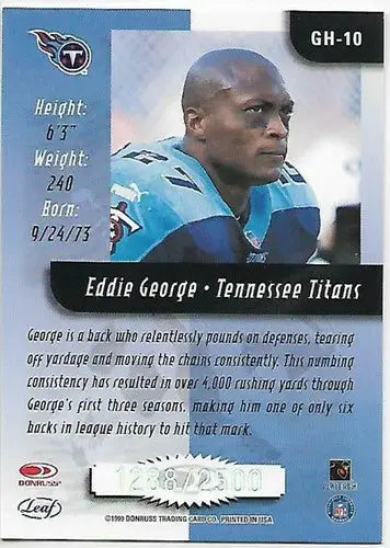 1999 Leaf Rookies and Stars Greatest Hits #GH10 Eddie George NM-MT 1288/2500 Tit - Football Card Single