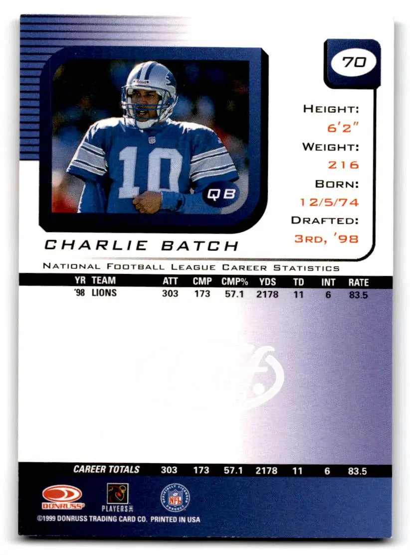 1999 Leaf Rookies & Stars #70 Charlie Batch - Football Card Single