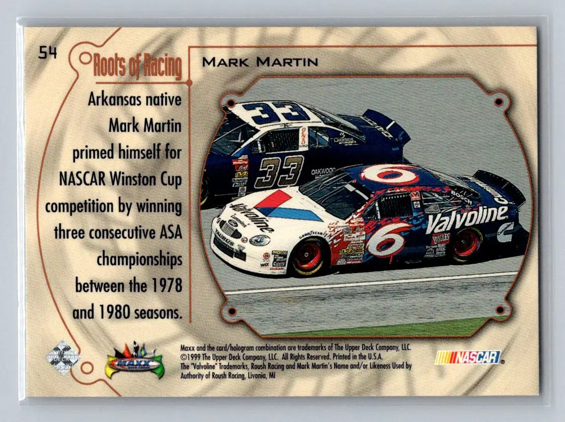 1999 Maxx #54 Mark Martin Roush Racing - Racing Card Single