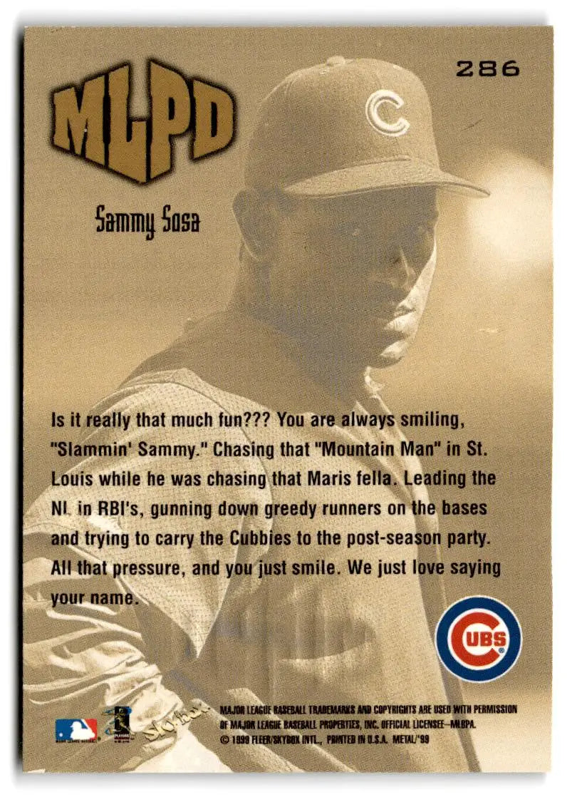 1999 Metal Universe #286 Sammy Sosa - Baseball Card Single