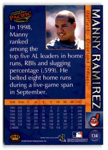 1999 Pacific #134 Manny Ramirez NM-MT Indians ID:81229 - Baseball Card Single