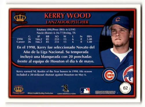Original gloss Kerry Wood baseball card from Pacific Crown Collection 1999 NM Near Mint