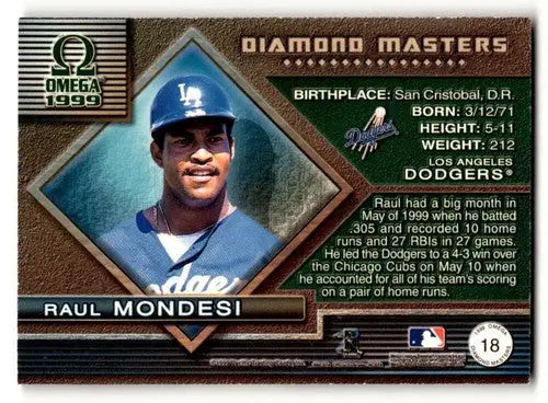 1999 Pacific Omega #18 Raul Mondesi Los Angeles Dodgers Baseball Car ID:63330 - Baseball Card Single