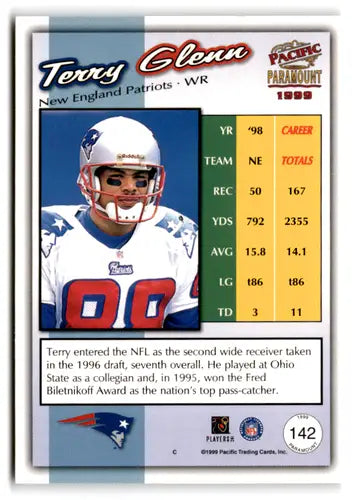 1999 Pacific Paramount #142 Terry Glenn NM-MT Patriots ID:73653 - Football Card Single