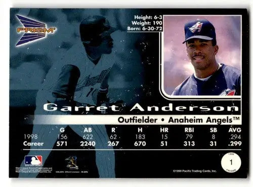 Original gloss Garret Anderson Anaheim Angels baseball card from 1999 Pacific Prism