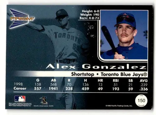 1999 Pacific Prism #150 Alex Gonzalez Toronto Blue Jays Baseball Car ID:63263 - Baseball Card Single