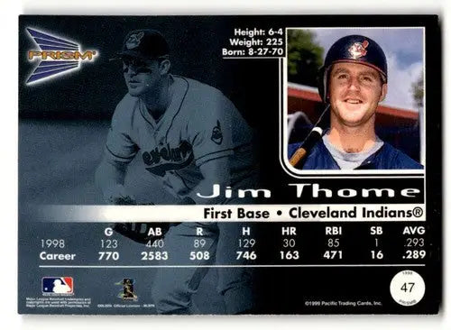 Original gloss Jim Thome Cleveland baseball card from 1999 Pacific Prism series
