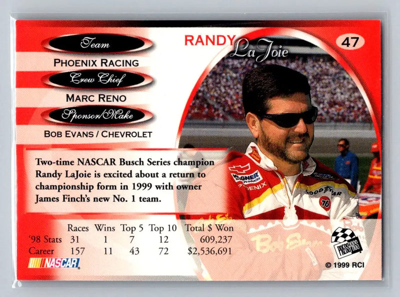 1999 Press Pass Premium #47 Randy LaJoie Phoenix Racing - Racing Card Single