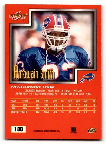 Original gloss 1999 Score Antowain Smith Buffalo Bills football card in mint condition