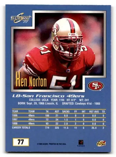 Ken Norton San Francisco 49ers football card from 1999 Score series