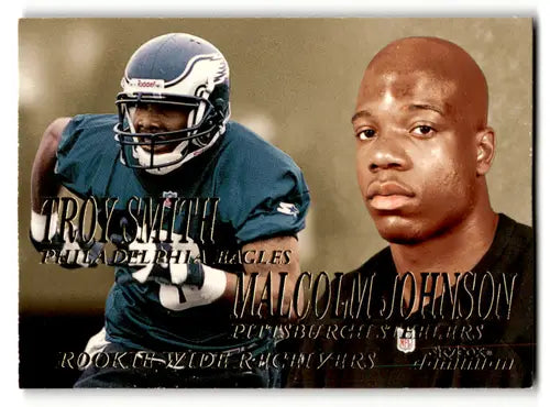 Football trading card Featuring Troy Smith Malcolm Johnson from SkyBox Dominion 1999