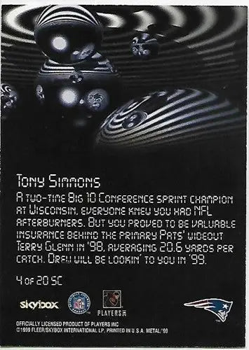 1999 Skybox Metal Universe Starchild #SC4 Tony Simmons NM-MT Patriots - Football Card Single