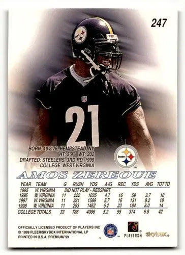 Original gloss football trading card of Amos Zereoue Pittsburgh Steelers 1999 SkyBox Premium