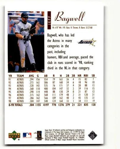 Original gloss Jeff Bagwell Houston Astros baseball card from 1999 SP Authentic series
