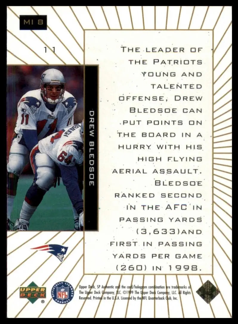 1999 SP Authentic Maximum Impact Drew Bledsoe #MI-8 New England Patriots Card - Football Card Single