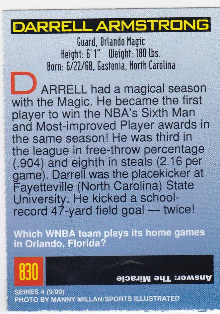 Darrell Armstrong Orlando Magic basketball card from 1999 Sports Illustrated for Kids