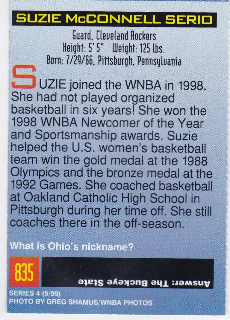 Suzie McConnell Serio basketball card from 1999 Sports Illustrated for Kids Rockers series