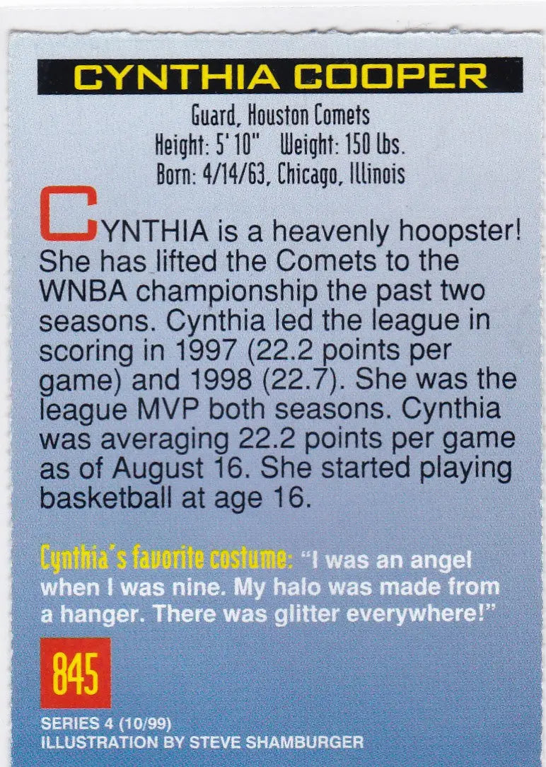 Sports Illustrated Cynthia Cooper Angel WNBA basketball card from 1999 Sports Illustrated for Kids