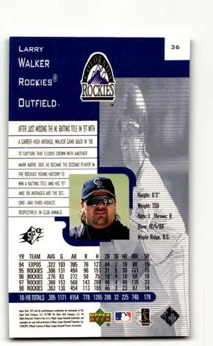 1999 SPx #36 Larry Walker Colorado Rockies Baseball Cards EX/NM ID:63297 - Baseball Card Single