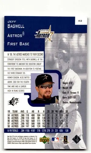 Original gloss Jeff Bagwell Houston Astros baseball card from 1999 SPx series