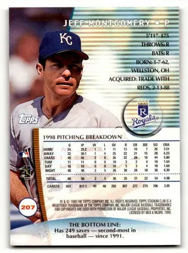 Original gloss Jeff Montgomery Kansas baseball card from 1999 Stadium Club Kansas City Royals