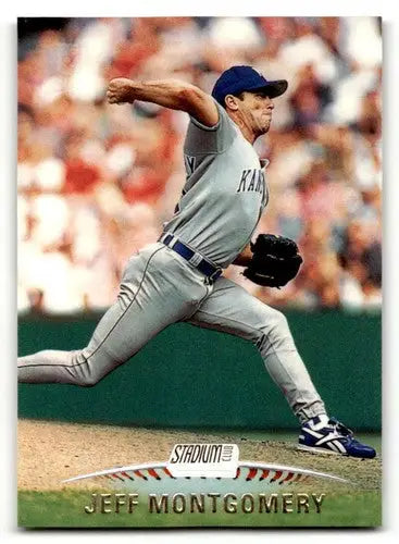 Original gloss Jeff Montgomery Kansas baseball card from 1999 Stadium Club KC Royals