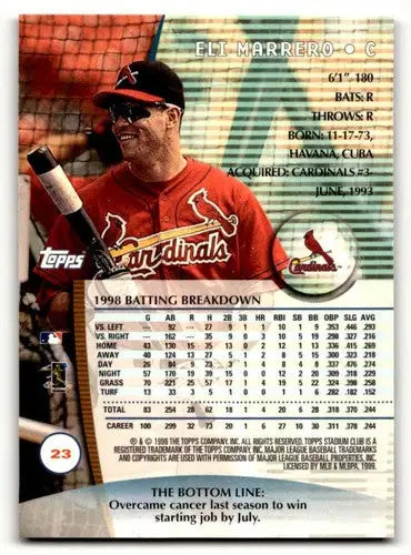 Original gloss 1999 Stadium Club Eli Marrero baseball card St. Louis Cardinals
