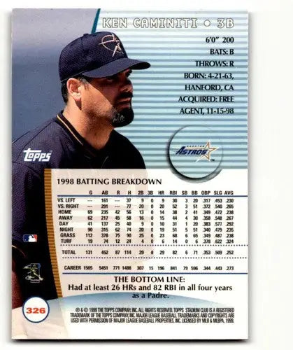 Original gloss Ken Caminiti Houston Astros baseball card from 1999 Stadium Club #326