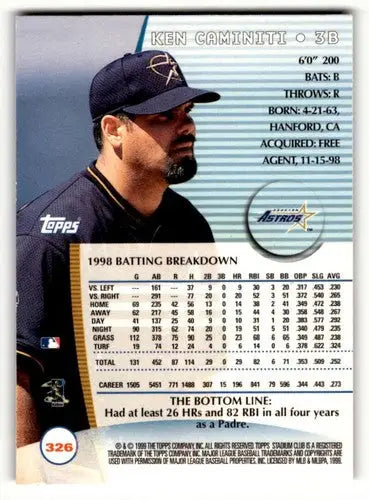 1999 Stadium Club #326 Ken Caminiti Houston Astros Baseball Cards NM ID:63741 - Baseball Card Single