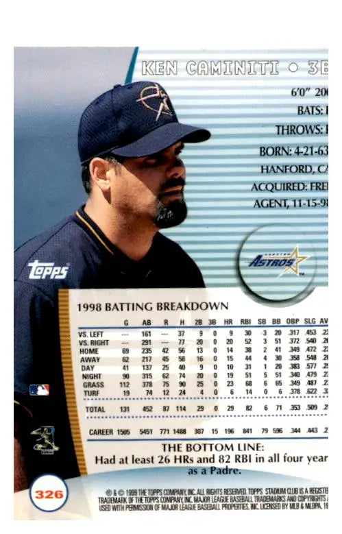 1999 Stadium Club #326 Ken Caminiti - Baseball Card Single