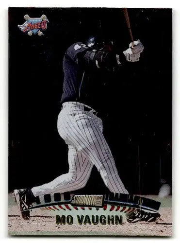 Original gloss Mo Vaughn baseball card from Stadium Club featuring Vaughn Anaheim Angels images