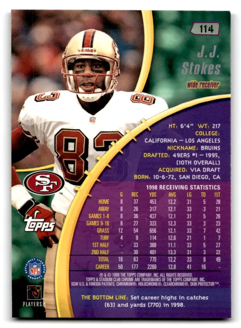 1999 Stadium Club Chrome #114 J.J. Stokes - Football Card Single