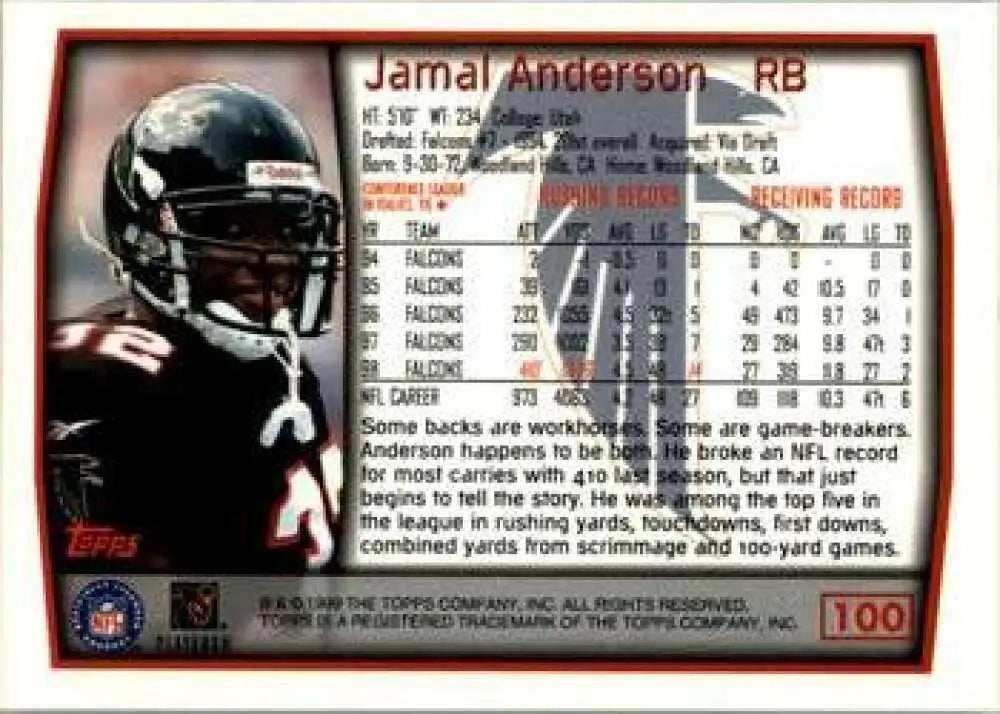 1999 Topps #100 Jamal Anderson EX Excellent Atlanta Falcons Football Card - Football Card Single