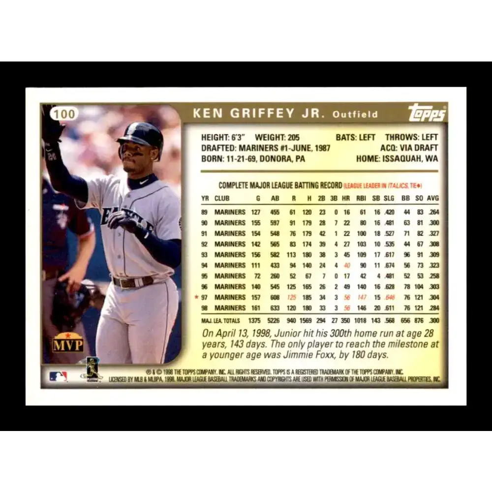 1999 Topps #100 Ken Griffey Jr. NM-MT Seattle Mariners Baseball Card - Baseball Card Single