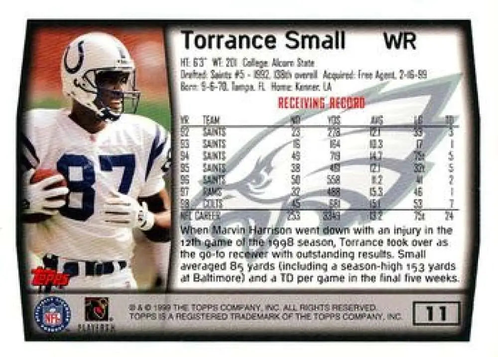 1999 Topps #11 Torrance Small EX Excellent Philadelphia Eagles Football Card - Football Card Single