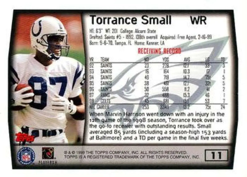 1999 Topps #11 Torrance Small EX Excellent Philadelphia Eagles Football Card - Football Card Single