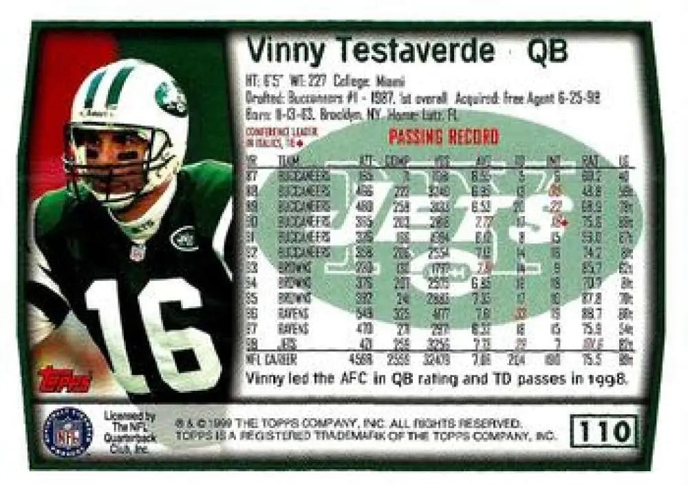 1999 Topps #110 Vinny Testaverde EX Excellent New York Jets Football Card - Football Card Single