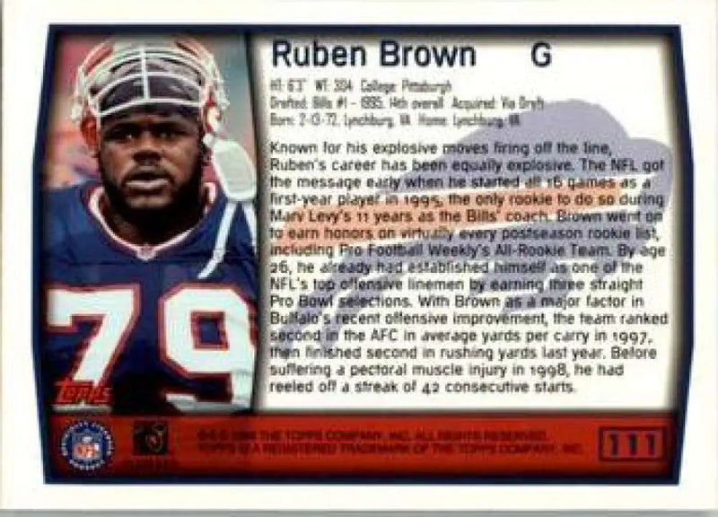 1999 Topps #111 Ruben Brown EX Excellent Buffalo Bills Football Card - Football Card Single
