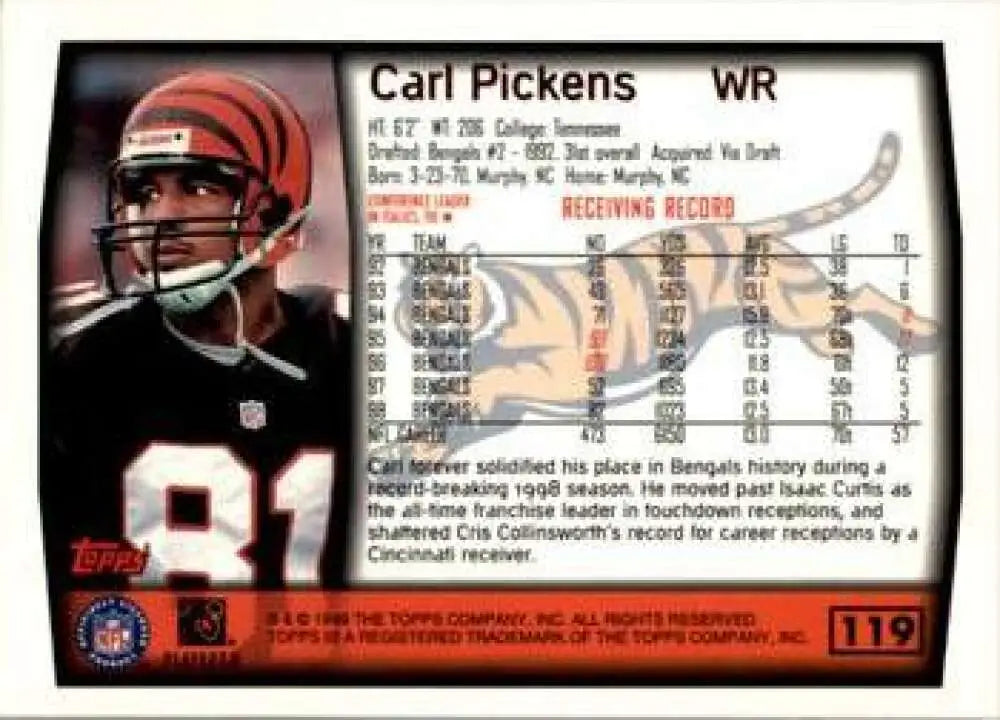 1999 Topps #119 Carl Pickens EX Excellent Cincinnati Bengals Football Card - Football Card Single