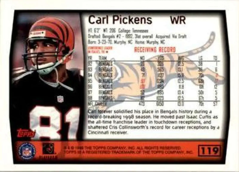 1999 Topps #119 Carl Pickens EX Excellent Cincinnati Bengals Football Card - Football Card Single