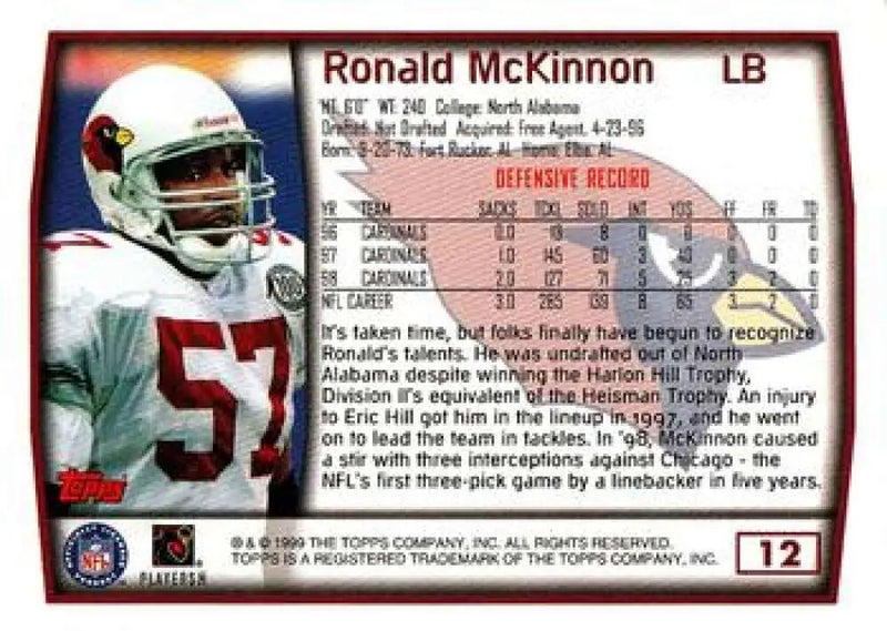 1999 Topps #12 Ronald McKinnon EX Excellent Arizona Cardinals Football Card - Football Card Single