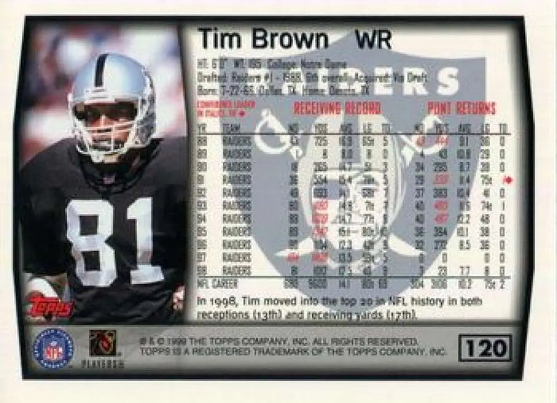 1999 Topps #120 Tim Brown EX Excellent Oakland Raiders Football Card - Football Card Single