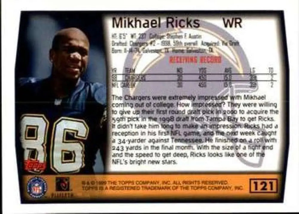 1999 Topps #121 Mikhael Ricks EX Excellent San Diego Chargers Football Card - Football Card Single