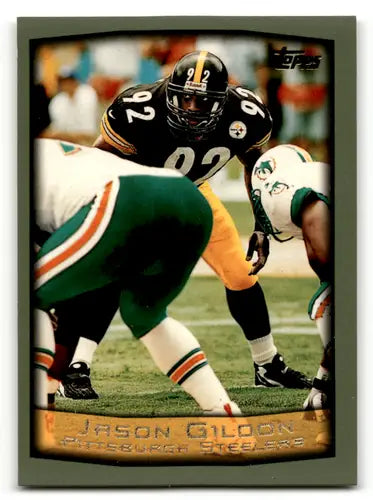 Football trading card of Jason Gildon with original gloss from 1999 Topps Steelers
