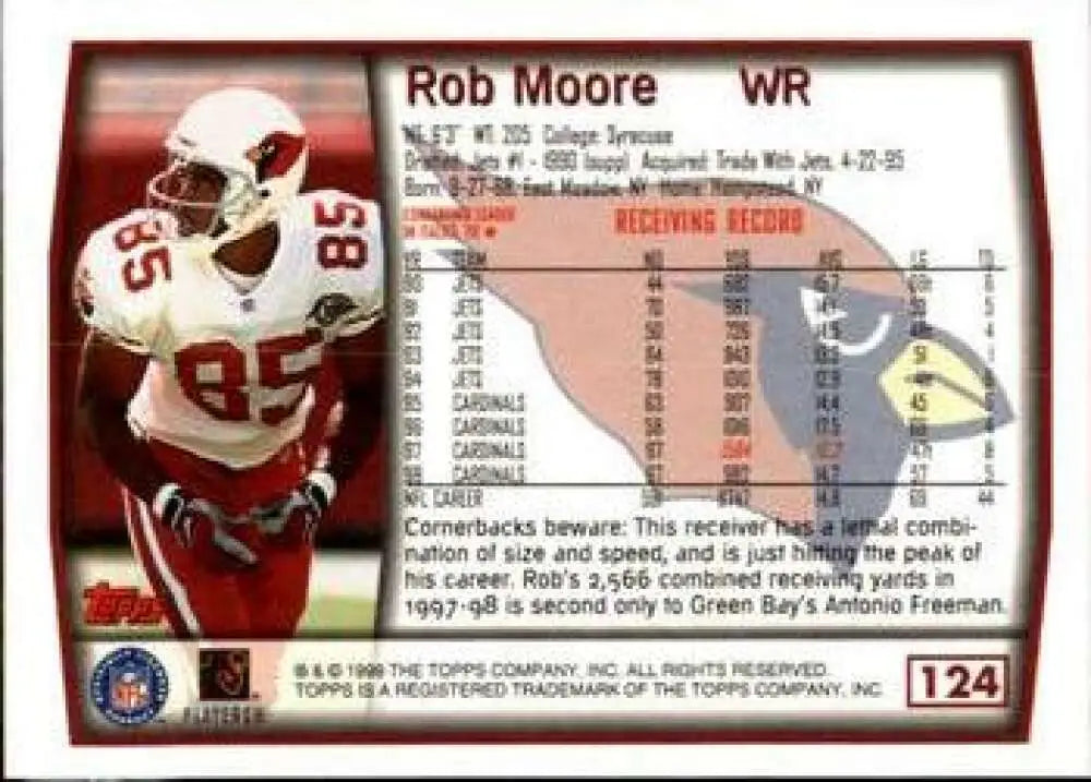 1999 Topps #124 Rob Moore EX Excellent Arizona Cardinals Football Card - Football Card Single