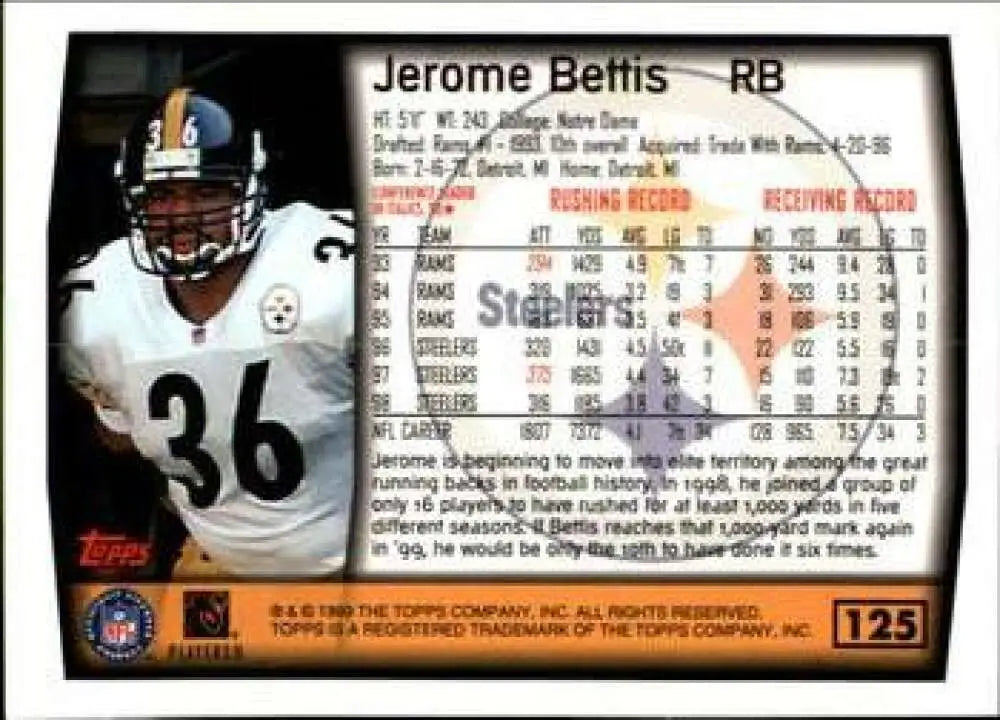1999 Topps #125 Jerome Bettis EX Excellent Pittsburgh Steelers Football Card - Football Card Single